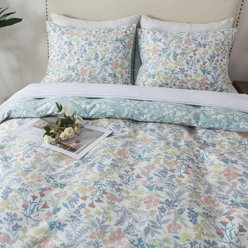 Vista 99 de HoneiLife Juego de funda de edredón floral 100% algodón, 3 piezas, suave, ropa de cama botánica con cierre de cremallera y lazos en las esquinas