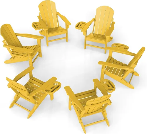 Vista 32 de FOOWIN Silla Adirondack plegable, sillas Adirondack de polietileno de alta densidad con soporte para tazas, sillas de plástico resistentes a