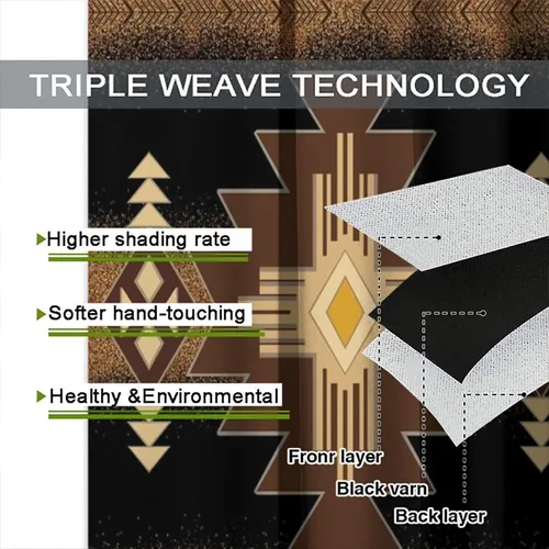 Vista 352 de Cortinas con patrón geométrico tribal, estilo suroeste, azteca, rústico, occidental, nativo americano, opacas, con bolsillo para barra, decoración