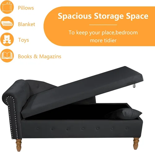 Vista 37 de Aoowow Banco de almacenamiento de terciopelo para dormitorio, extremo de la cama, sofá con brazo enrollado, tumbona para interiores con Gris