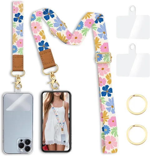 Vista 22 de Cordón cruzado para teléfono con correa para muñeca ajustable para mujer, diseño de arte abstracto bohemio, con 2 pestañas de sujeción, accesorios