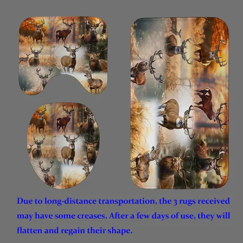 Vista 124 de Camille&Andrew - Juego de 4 cortinas de ducha de tela de ciervo rústico negro, alce, alce, pino, luna, casa de campo, panel rústico, tablero