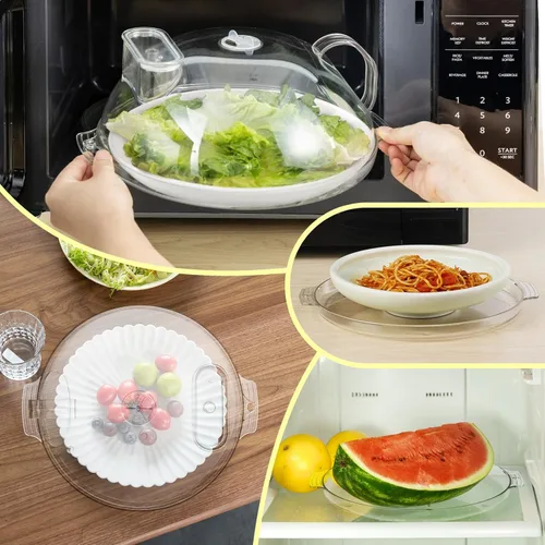 Vista 7 de WENWELL Cubierta para salpicaduras de microondas con vaporizador de agua, protege contra las salpicaduras de alimentos, tapa para servir platos