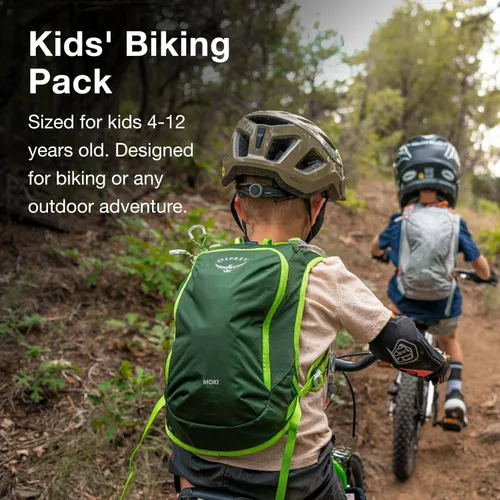 Vista 3 de Osprey Moki 3L Mochila de ciclismo para niños con depósito hidráulico, Estampado De Dino Hambriento, 40L US