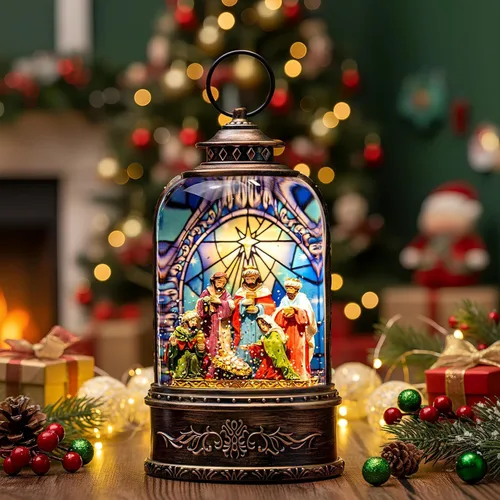 Vista 12 de Linterna de globo de nieve de Navidad con agua con escena de jengibre, funciona con batería o USB, luz musical iluminada, decoración festiva