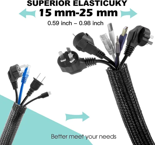 Vista 2 de AGPTEK Funda para cables, 10 pies y 1 pulgada - Organizador de cables de escritorio, ocultador de cables, gestión de cables para computadora, TV