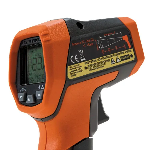 Vista 6 de Klein Tools IR5 Termómetro infrarrojo láser dual 12:1, pistola termómetro digital con pantalla retroiluminada, orientación láser dual y escaneo