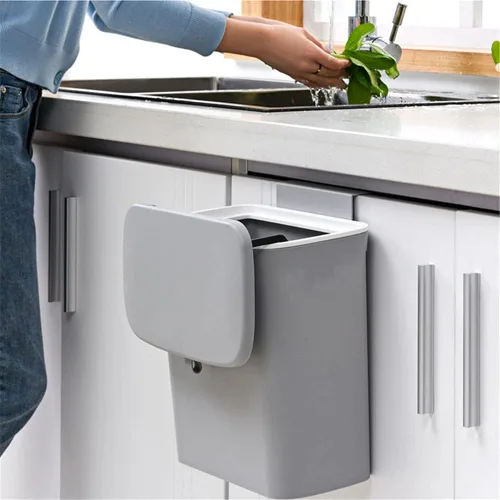 Vista 5 de Contenedor de compost de cocina de 9 L/2.4 galones, cubo de basura pequeño colgante con tapa