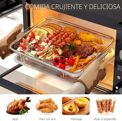 Vista 5 de Cesta para Freidora de Aire para Horno, OPENICE Bandeja y Sartén Grande de Freidora de Aire de 15.6" x 11.6" con 30 Piezas de Papeles de Pergamino