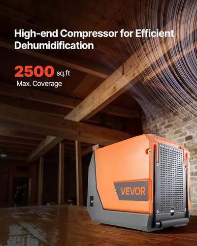 Vista 2 de VEVOR Deshumidificador comercial de 180 pintas con mangueras de bomba/drenaje, deshumidificadores portátiles de espacio de rastreo para sótano