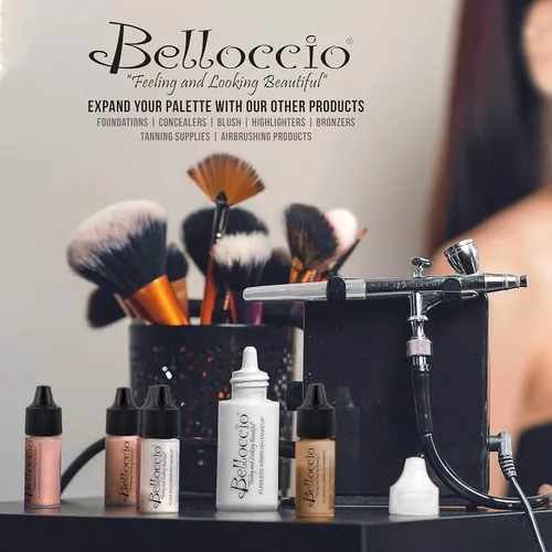 Vista 6 de Belloccio Sistema de aerógrafo de maquillaje y bronceado con set de base mediana y rubor