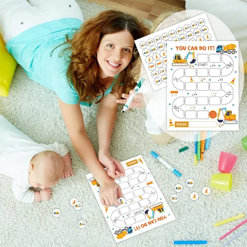 Vista 4 de Tabla de recompensas de comportamiento de excavadora para niños pequeños, niños y niñas, You Can Do It, Tabla de incentivos de camiones