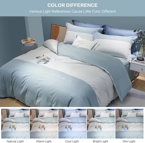 Vista 5 de SAPHREAS Juego de funda de edredón azul, tamaño individual, 3 piezas, 100% algodón, 1 funda de edredón y 2 fundas de almohada