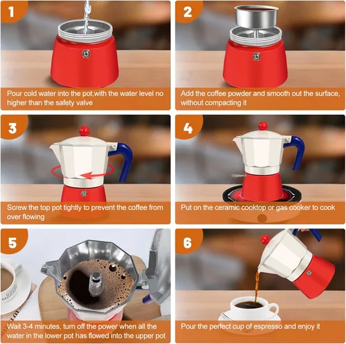 Vista 8 de Cafetera de 6 Tazas de Aluminio para Cocina, Olla de Moka, Cafetera de Espresso Express, Percolador, Cafetera Italiana Clásica de Mocha