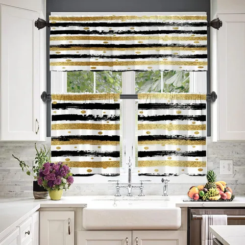Vista 165 de Cortinas opacas de poliéster multicapa para cafetería, con diseño de diamantes, 2 unidades, 26 x 24 pulgadas