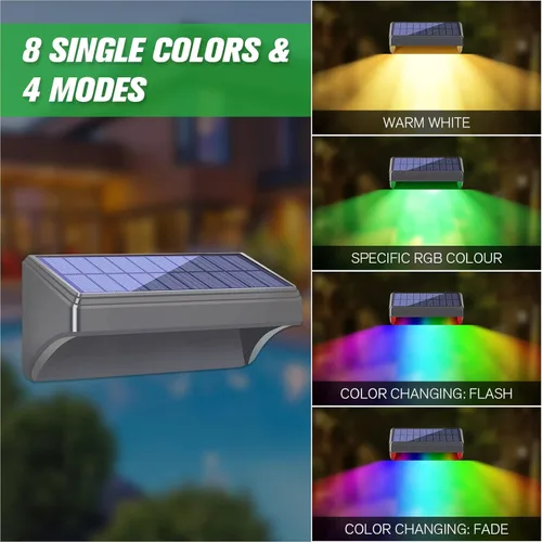 Vista 2 de Bridika Luces Solares para Cerca, Luces para Cerca Luces Solares para Cerca Exteriores Impermeables Blanco Cálido y Resplandor de Color Luces LED