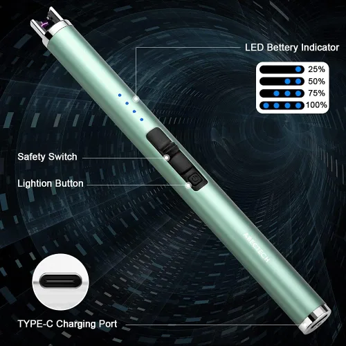 Vista 3 de ARECTECH Encendedor eléctrico recargable de plasma de arco, resistente al viento, para velas, cocina, regalo de cumpleaños para mamá, hombres, Verde