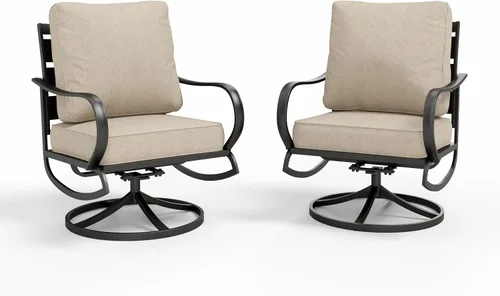 Sophia & William - Juego de 2 piezas de muebles para patio, sofás metálicos, sillas con cojines para patio, sillones giratorios con funda extraíble