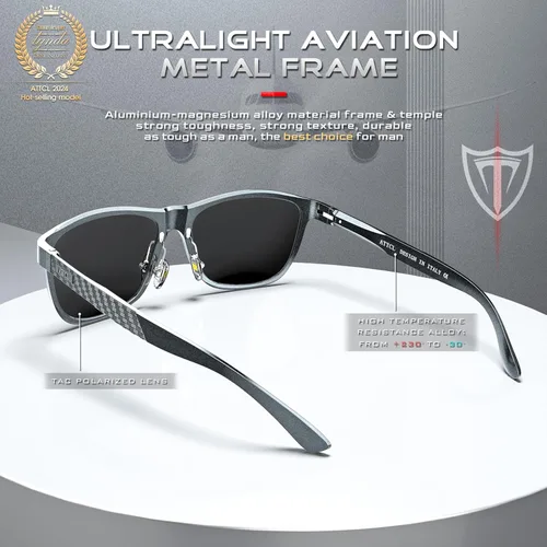 Vista 5 de ATTCL - Lentes de sol polarizados con marco de metal retro para hombre