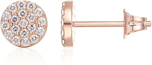 Vista 16 de PAVOI Aretes de plata de ley 925 chapados en oro de 14 quilates para mujer Mini disco de circonita cúbica pavimentada Aretes de oro para mujer