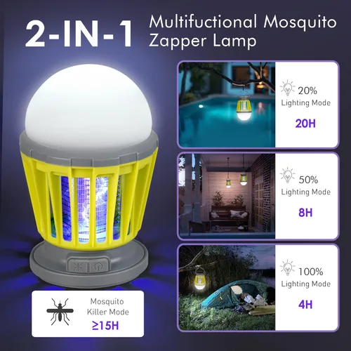 Vista 4 de Exterminador Solar de Insectos para Exteriores Impermeable, Exterminador Portátil de Mosquitos, 2 en 1 Inalámbrico y Recargable con Luz LED