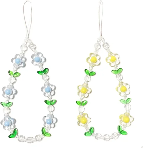 Vista 9 de Abalorio para teléfono con diseño de flores, correa de muñeca con cuentas para bolso de cámara, llavero