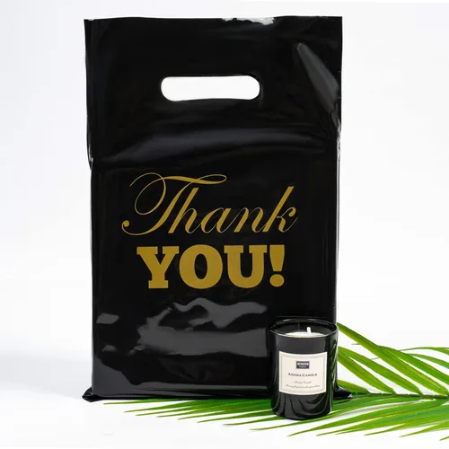 Vista 4 de Elephant-package 50 bolsas de compras de agradecimiento para pequeñas empresas, bolsas de plástico para mercancía con asas troqueladas, para bolsas