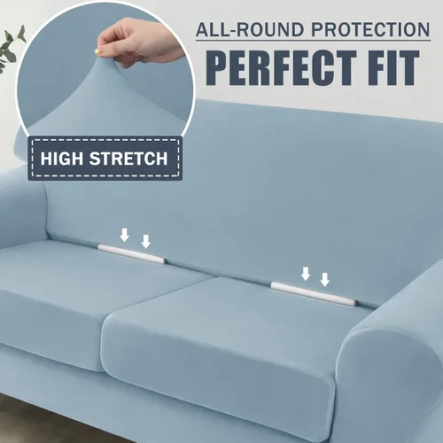 Vista 5 de CONRUSER Funda elástica para sofá, funda de terciopelo suave para sofá de 3 cojines, protector grueso de muebles para mascotas y niños