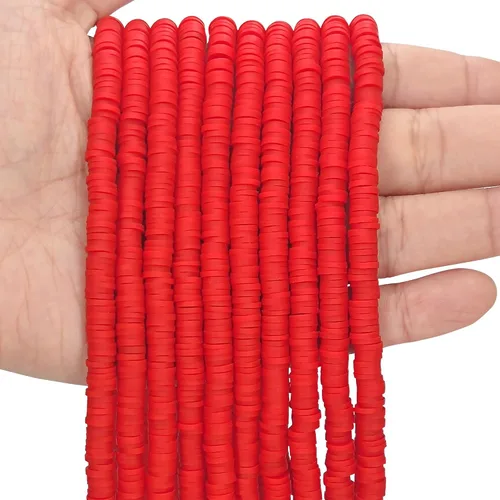 Vista 14 de 3600 cuentas de arcilla roja, blanca y azul, 10 hebras, para la fabricación de joyas, dijes de arcilla, cuentas de vinilo Heishi de 0.236 pulgadas