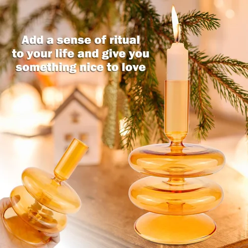 Vista 5 de Portavelas de vidrio transparente, jarrón decorativo para velas de cristal para mesa de comedor, centros de mesa, boda, iglesia (naranja)