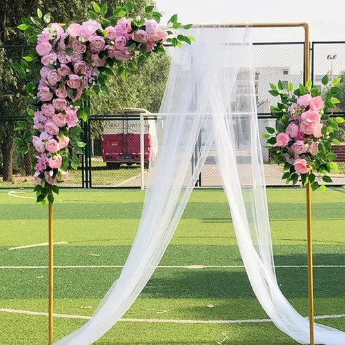 Vista 10 de Arcos de boda de 10 x 20 pies para ceremonia, soporte cuadrado de arco de globos de metal, soporte de telón de fondo para arco de boda para bodas