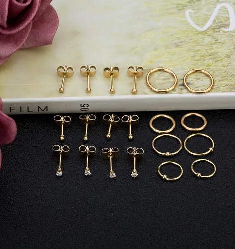 Vista 4 de 10 pares de aretes de acero inoxidable para cartílago, para hombres y mujeres