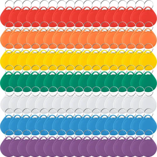 Etiquetas de plástico redondas para llaves coloridas con etiquetas de llave impermeables para escribir y guardar llaves, 7 colores