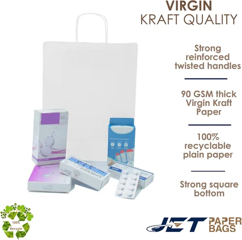 Vista 8 de JET PAPER BAGS - Bolsas de papel de estraza reciclables con asas de 10 x 5 x 13 pulgadas [25 piezas] para llevar, comestibles, golosinas, venta al