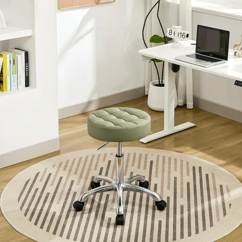 Vista 14 de FIRAVOE Taburetes de trabajo con ruedas (capacidad de 300 libras) (base de aluminio resistente), taburetes de salón de cuero negro (negro)