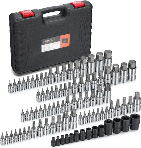 92-Piece Allen and Torx Bit Socket Set, 1/4" 3/8" and 1/2" Drive Tamper Proof Torx/Hex SAE & Metric Bit Set
