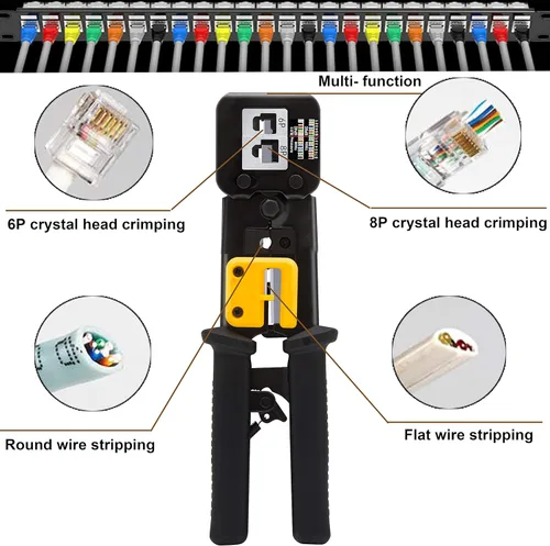 Vista 3 de TAIWAIN - Herramienta de reparación de cables de red para conector de paso de extremo RJ45, alicates profesionales de trinquete de alambre