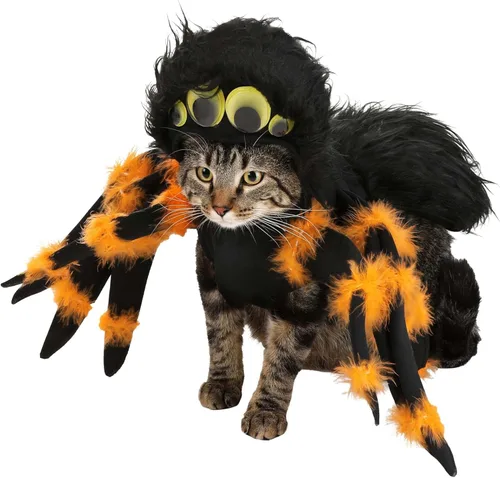 Vista 2 de Disfraz de araña para perro cachorro, color negro y naranja, Disfraz de perro araña, M, Negro/Anaranjado