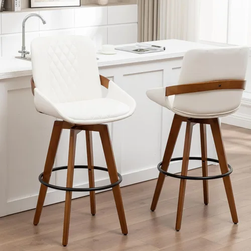Vista 13 de 26 Inch Counter Height Bar Stools Set of 1, Upholstered PU Swivel Counter Stools with Curved Back and Arms, Modern Mid Century Stools for Kitchen