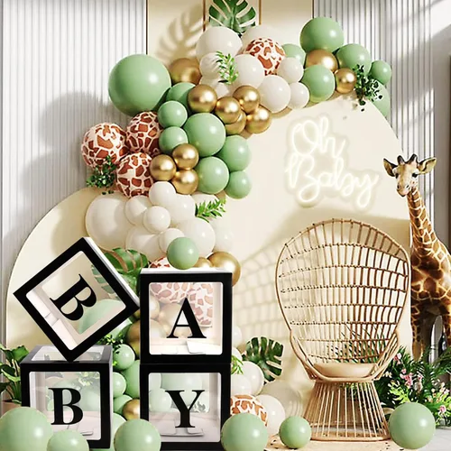 Vista 5 de CJT Cajas de bebé con letras para bebé y fiesta de cumpleaños, 4 piezas, fondo de caja de globo transparente negro