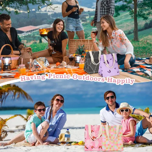 Vista 7 de Berlune Bolsas de almuerzo aisladas a granel, 8.3 x 6.7 x 10.24 pulgadas, reutilizable, a prueba de fugas, con forro de papel de aluminio, lonchera