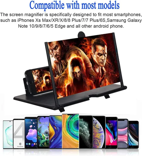 Vista 6 de Lupa de pantalla para teléfono celular Soporte de teléfonos inteligentes de 14 pulgadas, plegable, ampliadora de juegos celulares, video de Negro