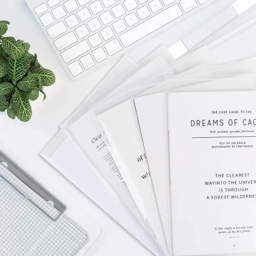 Vista 7 de EOOUT 30 sobres de plástico, transparente, reutilizable, impermeable, carpeta de archivos con botón a presión, carta estadounidense, tamaño A4