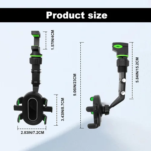 Vista 2 de Soporte multifuncional giratorio y retráctil para teléfono de coche, compatible con todos los teléfonos inteligentes, se adapta a espejos