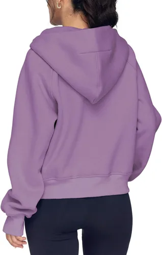 Vista 2 de AUTOMET Sudaderas con media cremallera, sudaderas cortas de forro polar para mujer, suéteres con cremallera de un cuarto, trajes de otoño, ropa