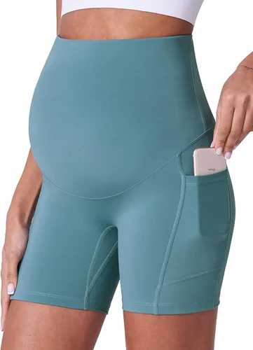 POSHDIVAH Pantalones cortos de maternidad para mujer sobre el vientre entrenamiento yoga activo verano embarazo correr leggings cortos de 5 pulgadas