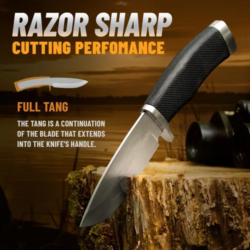 Vista 4 de Cuchillo de caza con vaina de supervivencia para hombres, el mejor cuchillo táctico para acampar, caza, senderismo, herramienta de accesorios