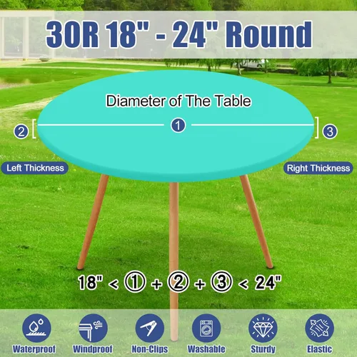 Vista 8 de Moosfor Round Spandex Tablecloth, Elastic Fitted Waterproof Tablecloths for 18"-24" Tables, Stretch Washable Picnic Table Cover for Camping, Dining