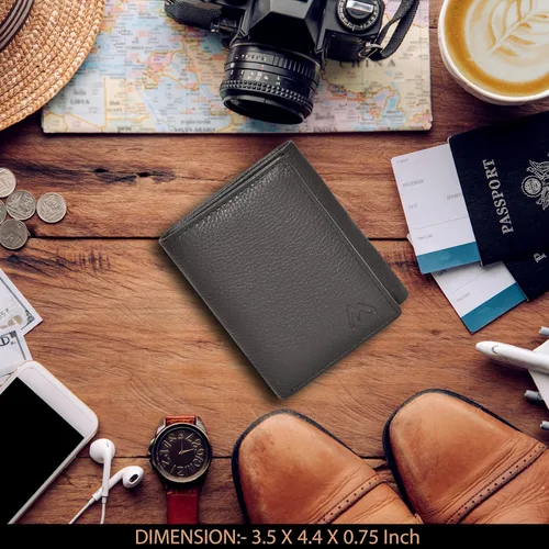 Vista 5 de Cartera de cuero RFID hecha a mano para hombres, elegante cartera de bolsillo frontal triple con 2 ranuras para identificación y 9 tarjetas, Marrón