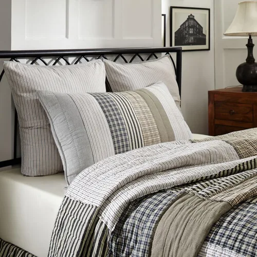 Vista 5 de VHC Brands Ashmont - Accesorio de ropa de cama de algodón con retazos de sirsaca prelavada, costuras inversas, colcha de 70 x 90 pulgadas